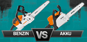 Benzin Kettens&auml;ge gegen Akku Kettens&auml;ge