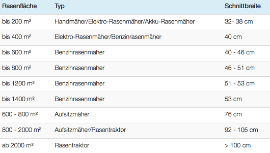 Die Rasenfläche bestimmt den Rasenmähertyp