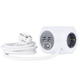 1304769 - Steckdosenw&uuml;rfel 3-fach m. 2x USB-A, USB-C, Induktion, 1,4m