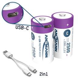 1304774 - Li-Ion-Akkus C 1,5V 2300 mAh 2er-Pack Typ 2500 USB-C Charge