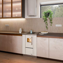 1318442 - Festbrennstoffherd HS 40 m. Sichtfenster wei&szlig;, m.Stahlpl.