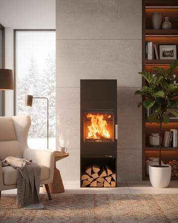 1318448 - Kaminofen Inzell easy HSC tiefschwarz m. Holzfach