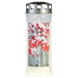 1263041 - Gedenk-Kerze gro&szlig;  Schneeahorn Silberdeckel DM 7,5cm H 21,5cm