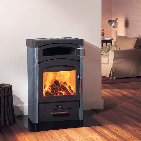 1239646 - Kaminofen Pallas Back mit Specksteinmantel, Kochplatten